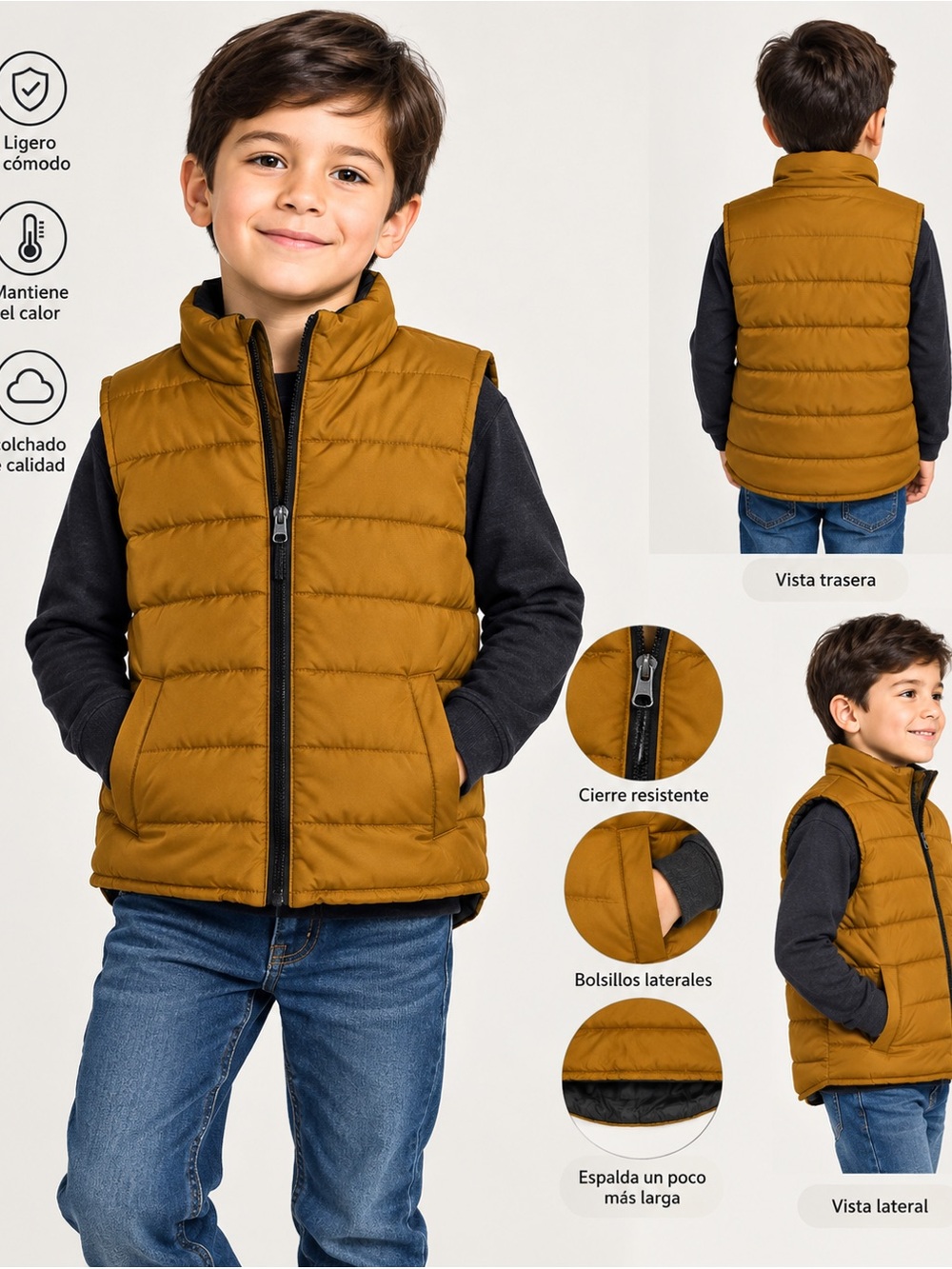 H&M Kid’s Quilted Puffer Vest in Mustard Brown